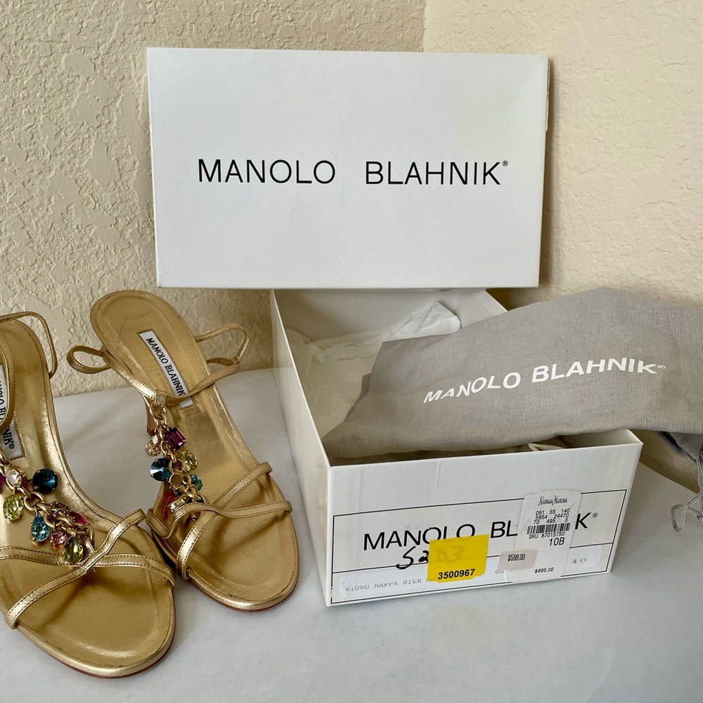 Manolo Blahnik Gold Jewel Leather Heels